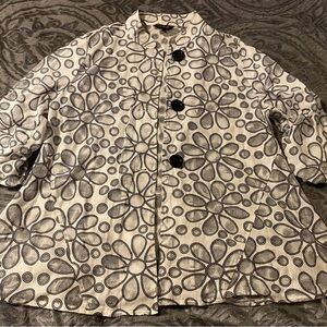 Multiples Black and White Floral Trench Coat